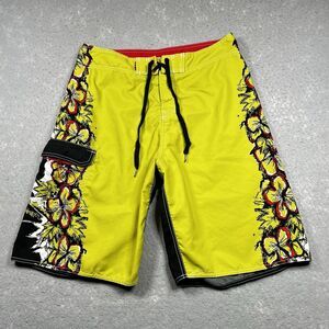 Quicksilver Board Shorts Mens Size 33 Multicolored Floral Swim Trunks Pockets